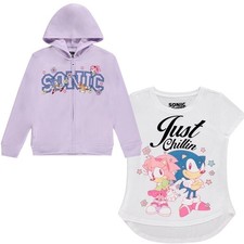 FREEZE Girls Sonic The Hedgehog Zip Up Hoodie and Short Sleeve T-Shirt...