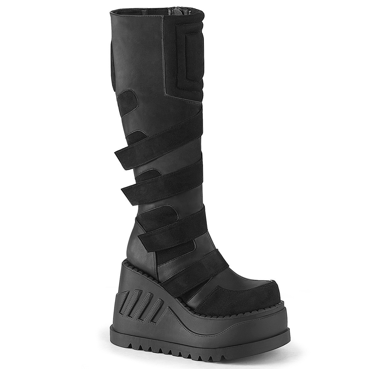 Black Platform Wedge Cyber Goth Festival Rave Knee High Boots