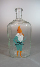 Vintage Bottle Liquor Scandinavian Glass with Gnome Elf Blow pipe 70's