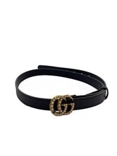 GUCCI Double G Pearl Missing Leather Belt, Black, Solid Color, Women's, 476342