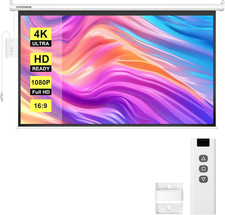 Motorized Projector Screen with Remote, 16:9 100 Inch Auto Electric Projection S