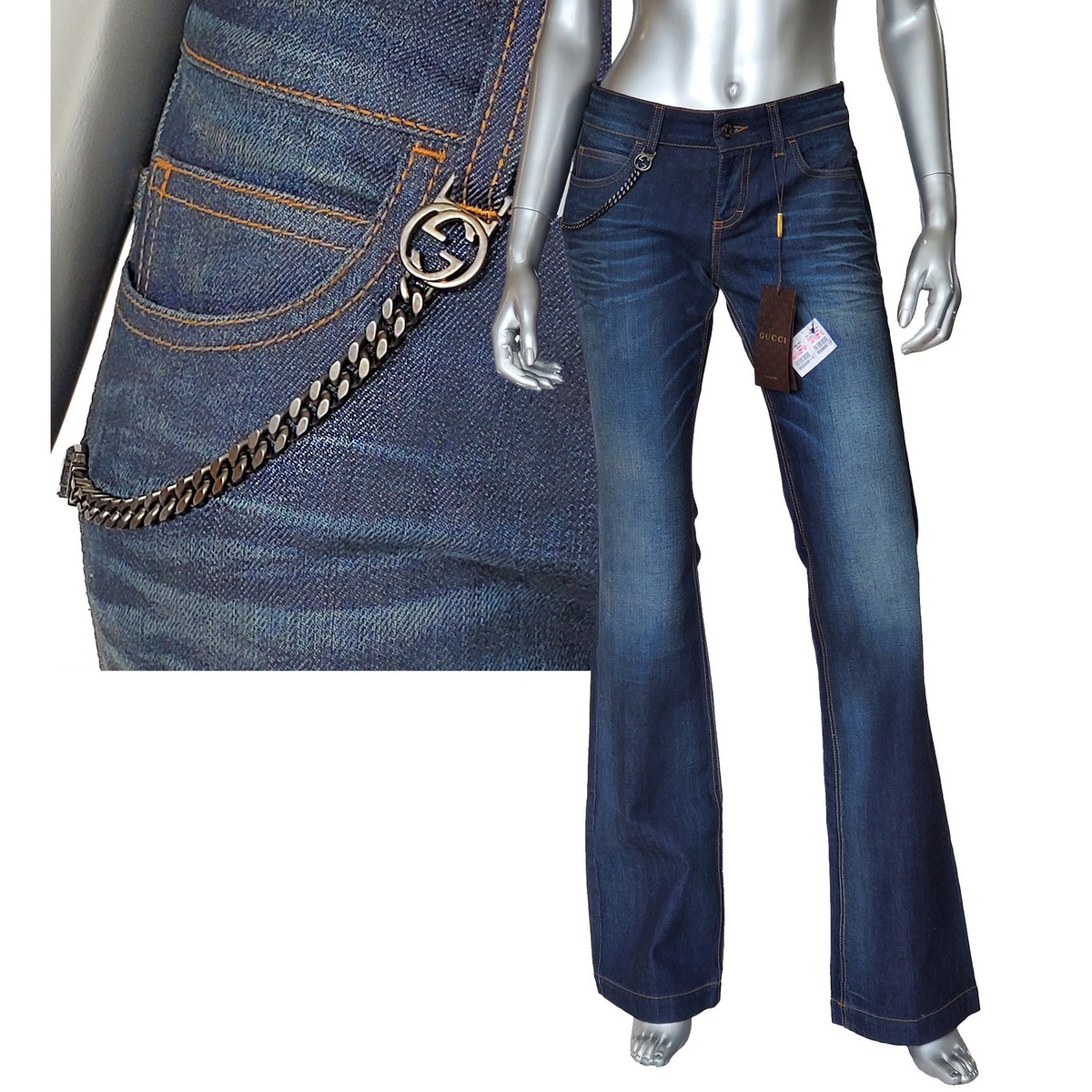GUCCI - GUCCIiPhone6用 GUCCI JEANS FLARED DENIM PANTS w INTERLOCKING G LOGO CHAIN