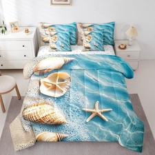 Hawaiian Beach Comforter Set Full 7 Pcs Starfish Seashell Ocean Sea Coastal N...