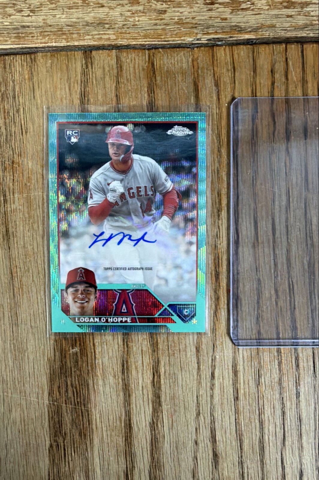 Logan O’Hoppe 2023 Topps Chrome Update Series Autographs #AC-LOH Aqua Wave /199