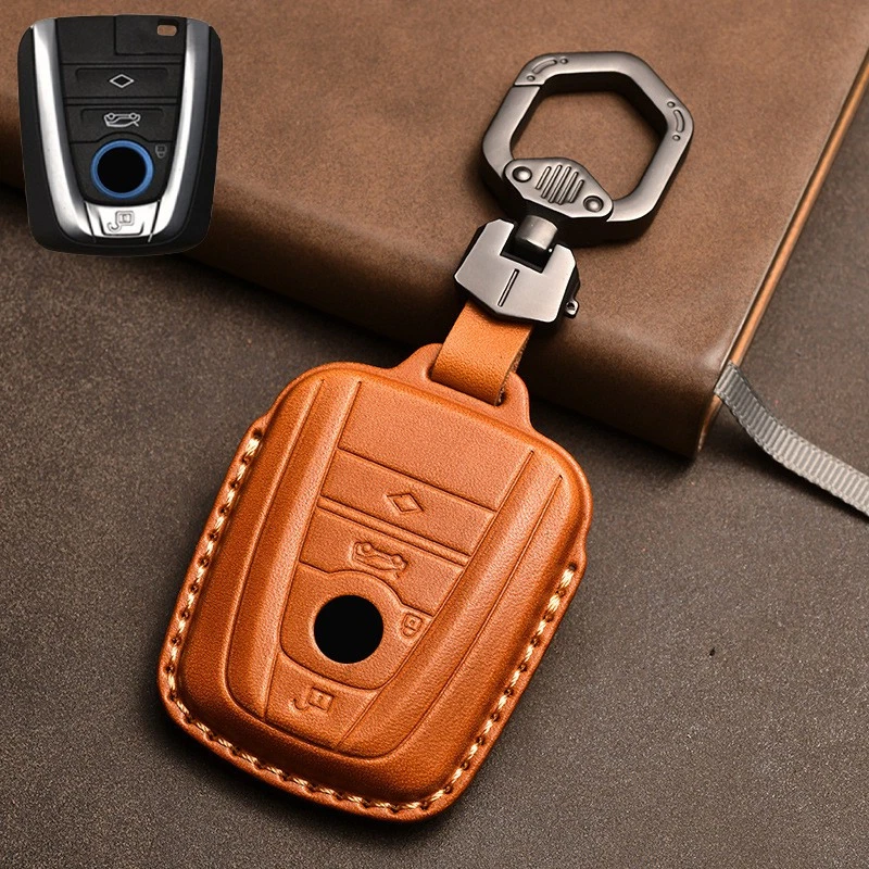 Funda de cuero genuino para llavero inteligente remoto de automóvil para BMW I3 I8 2014-2017 Foto 4 de 4