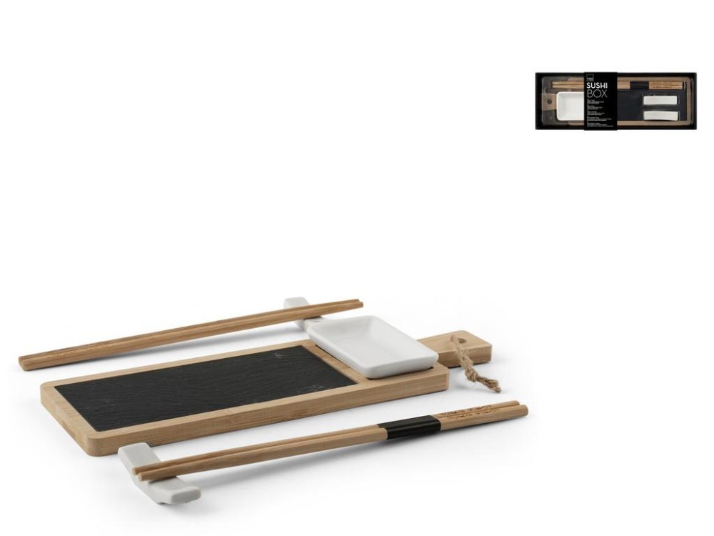 Sushi Box 9 Pieces In Slate And Bamboo 9x28 Cm H&H