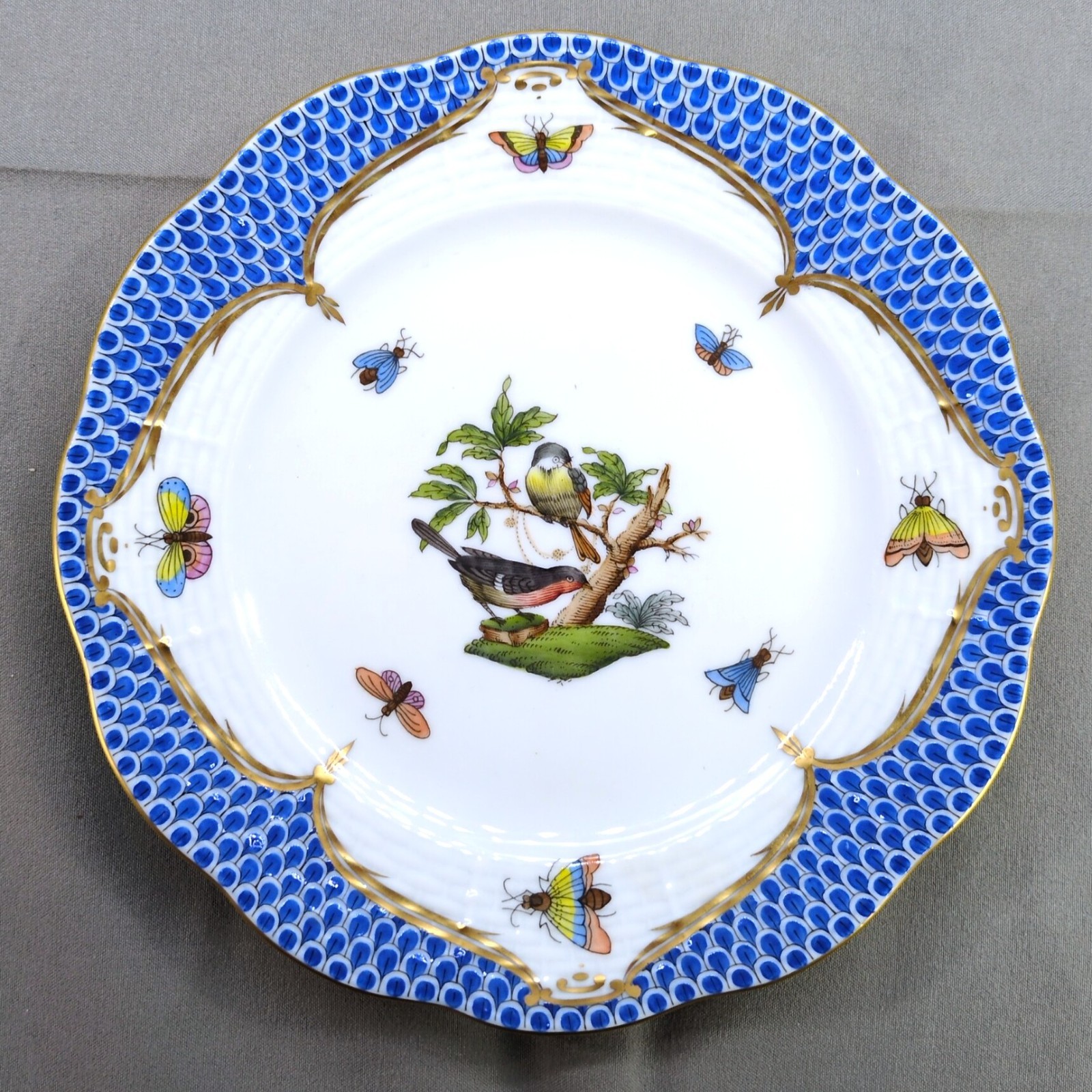 Herend Hand-Painted Blue Rothschild Bird Bread & Butter Plates – Set of 3 (6.5")