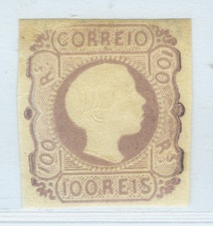 PORTUGAL 1855 King PEDRO V 100r lilac Sc# 8 mint cv $800