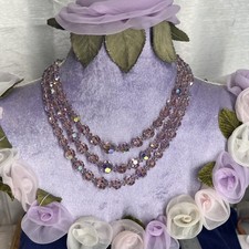 VTG Crystal Classic Aurora Borealis Shine Beaded 3 Strand 16" Estate Necklace