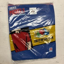 NOS Vtg 1991 Fruit Of The Loom Pocket T Shirt XL Made In USA Blue 100% Cotton