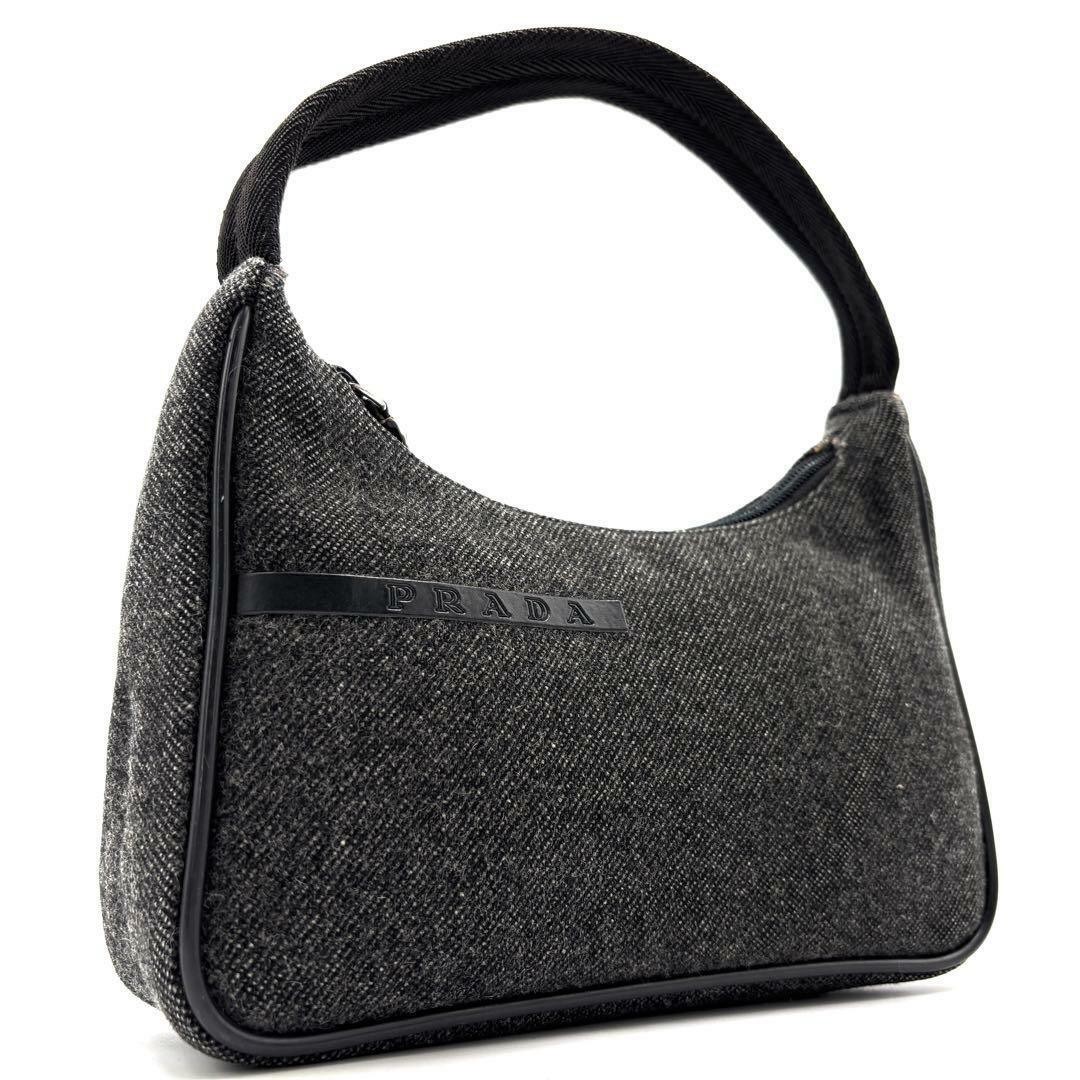 RARE PRADA half moon wool handbag pouch with white logo tag ladies accessory