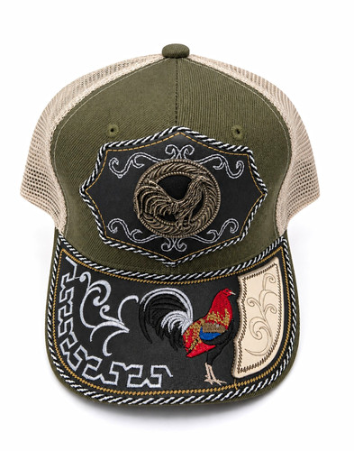 Rooster Embroidered Trucker Hat Mesh Back Adjustable Men's Green Beige Black