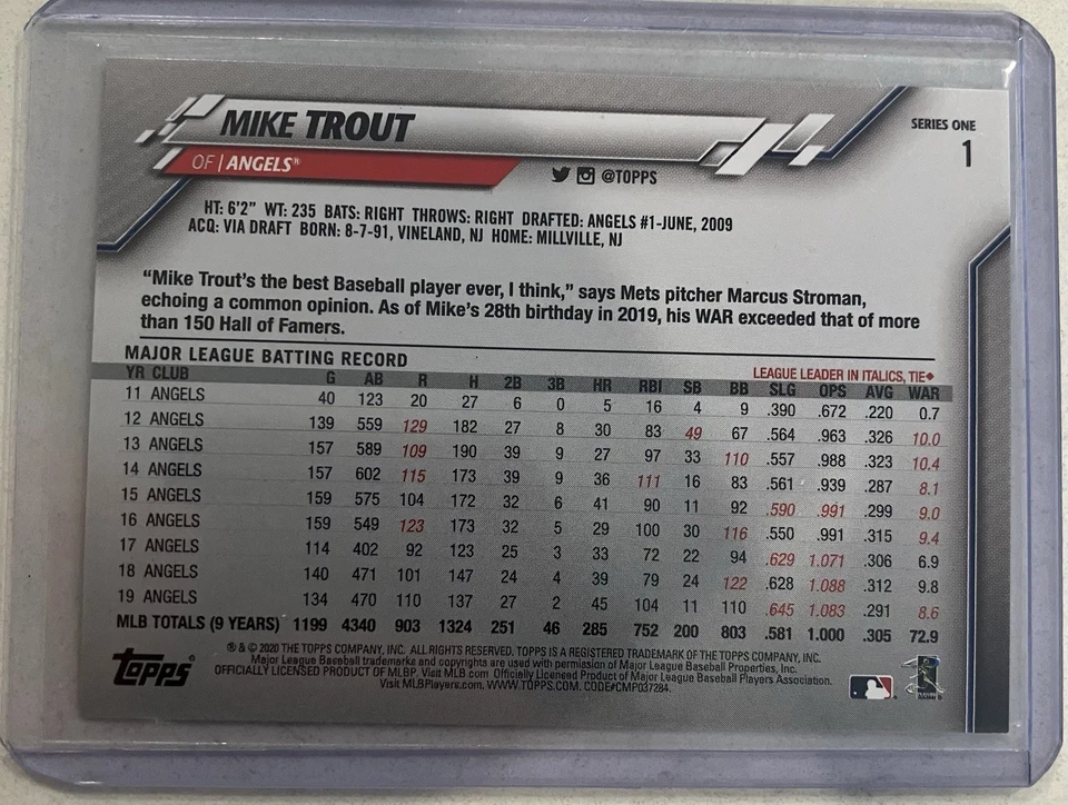 Topps Series One 2020 variación de imagen de béisbol Mike Trout SP Foto 2 de 2