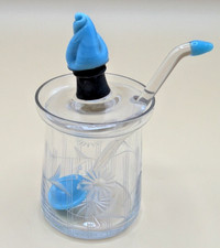 Vintage Etched Floral Glass Jelly Jar Blue Accent w Spoon Danish Modern Style