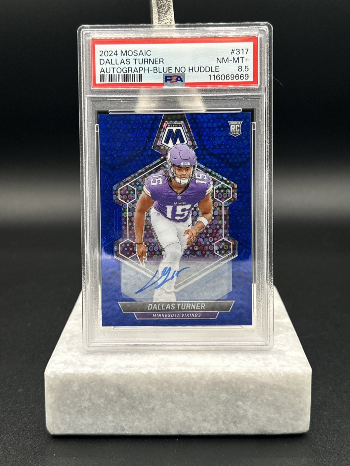 Dallas Turner Rookie 2024 Panini Mosaic #317 Autograph Blue No Huddle Vikings