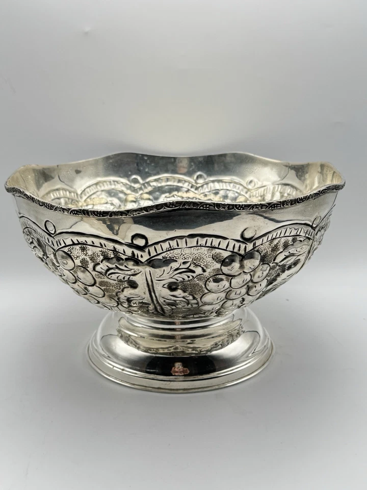 Repousse Punch Bowl 12 英寸 d 蛇形边缘复古中心装饰品 — 第 4/4 张图片