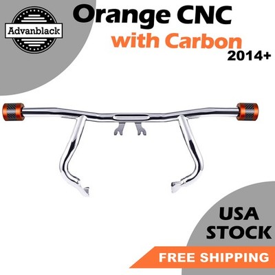 ProTek Orange CNC w/ Carbon Front High Way Peg One Step Crash Bar For Harley 14+