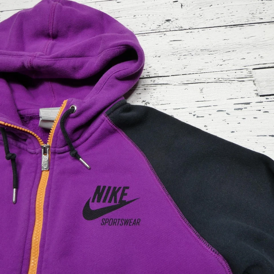 Nike Sudadera con Capucha Juvenil Grande Púrpura Negra Cremallera Completa Ropa Deportiva Sudadera 100% Algodón Foto 2 de 4