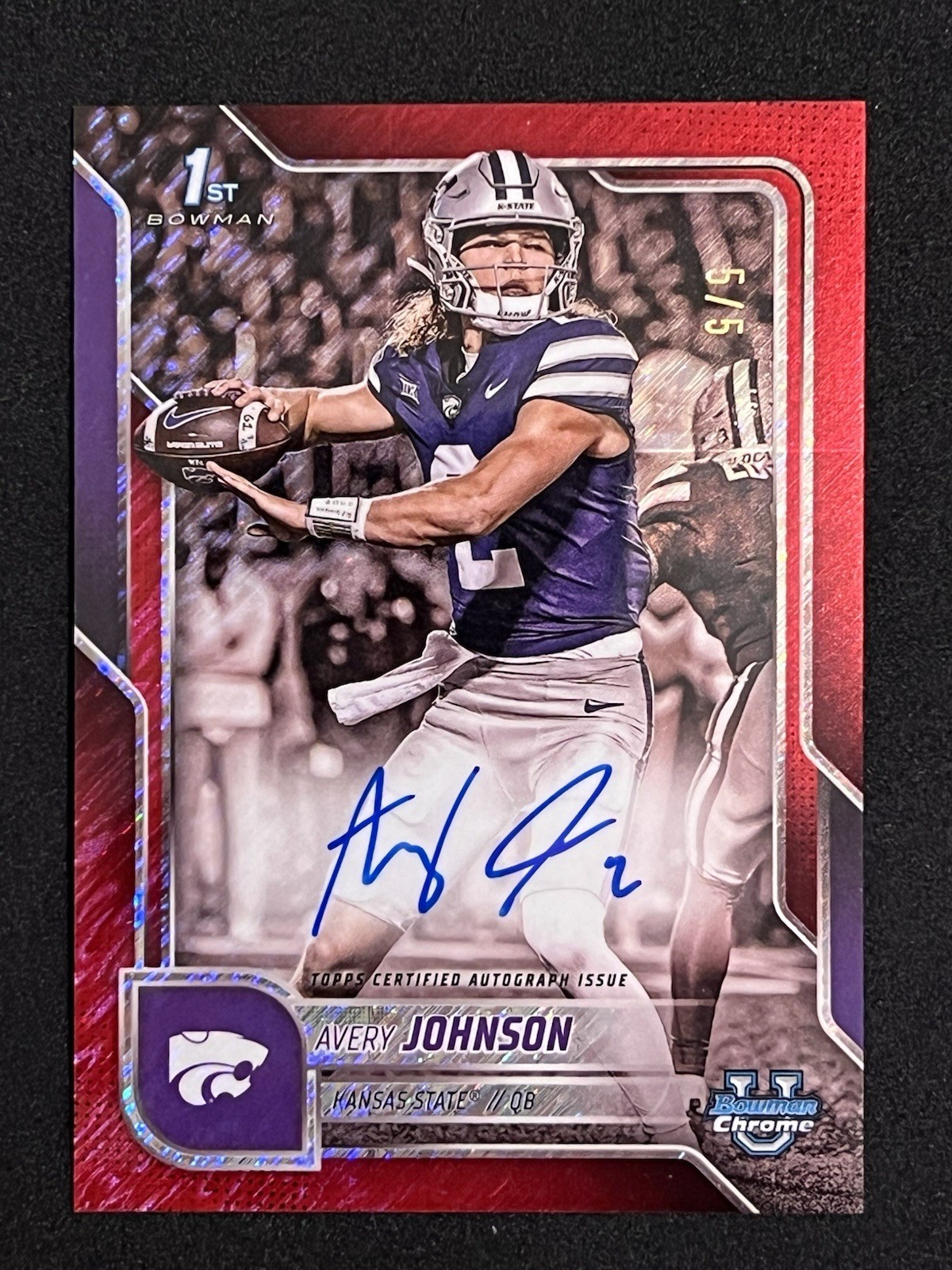 AVERY JOHNSON 2025 BOWMAN CHROME U 1ST RED SHIMMER AUTO 5/5 KANSAS STATE