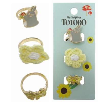 Studio Ghibli My Neighbor Totoro Ring Set of 3 Size 7 Features Crochet Flower