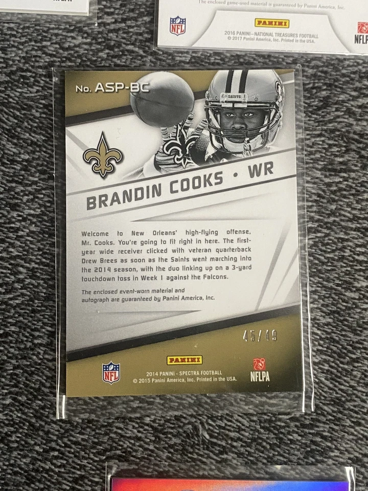 2014 Spectra Aspiring Signatures Materials /49 Brandin Cooks Rookie Auto RC - Image 2 of 3