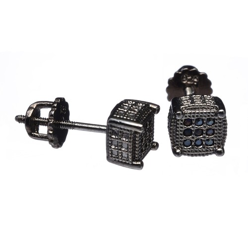 Orecchini Hip Hop 3D Ovali Quadrati Vite Retro Pave Nero Zirconi Set Mano 977 3T - Foto 1 di 3