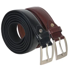 Leatherboss Genuine Leather Men Big and Tall Dress Belt Set of 2 (Black & Brown)