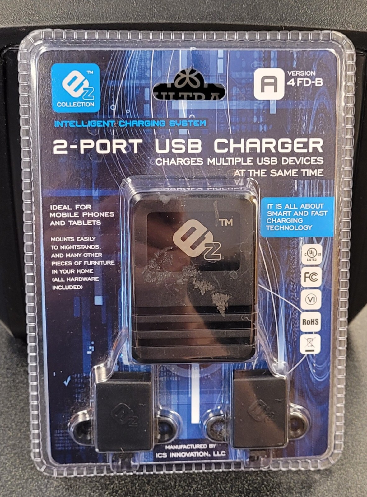 2-Port USB Charger by ICS Innovation Fast Charging Adapter 4FD-B
