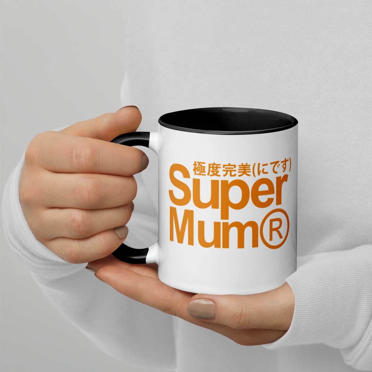 Super-mum 11 oz mug Colored rim, inside, and handle