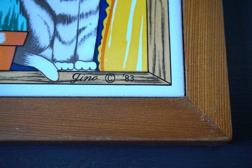 Cat in Window Wood Framed Tile Art Trivet Hanging Decor Floral Vintage - Picture 5 of 18