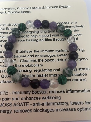 Fibromyalgie Unterstützung elastisch 8 mm Kristall Edelstein Handarbeit Armband