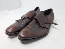 Prada Brown Leather Mens Monk Strap Dress Shoes Size 9