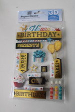 Paper House 3D Happy Birthday Sticker Presents Candles Cupcake Balloon Scrapbook