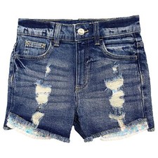 Justice Girls Mini Mom Sequin Lined Distressed Stretchy Comfy Denim Shorts 12