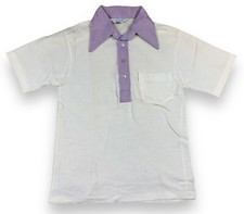 Vtg 70s JC Penney Towncraft Purple/White Polyester Polo Shirt Sz Small 34-36