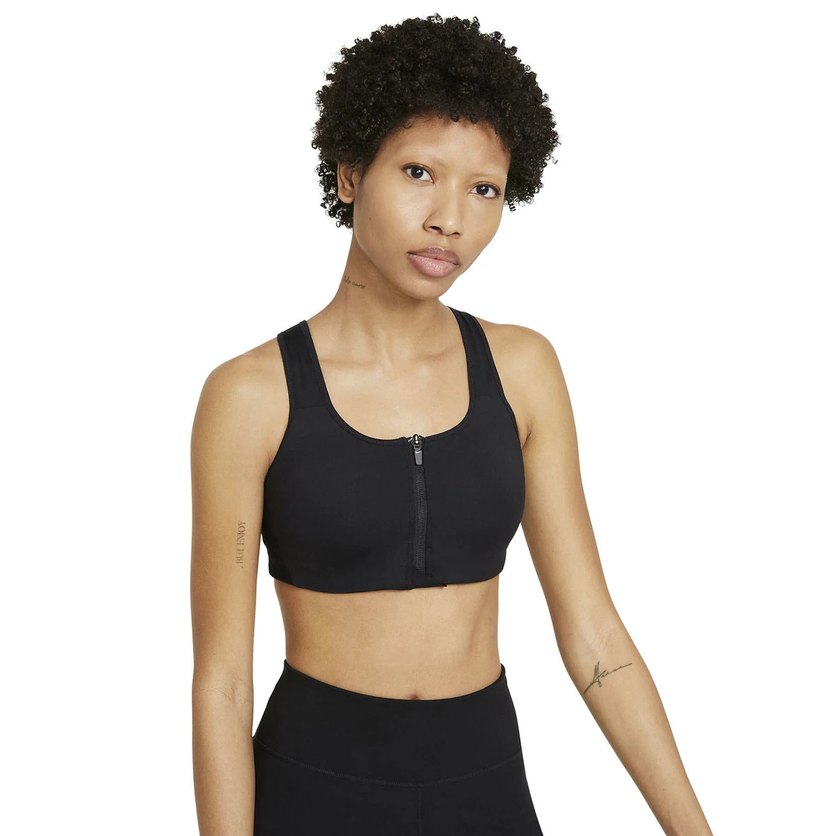 Nike Dri-Fit Women's High-Support Padded Front-Zip Sports Bra Black S MSRP  $60