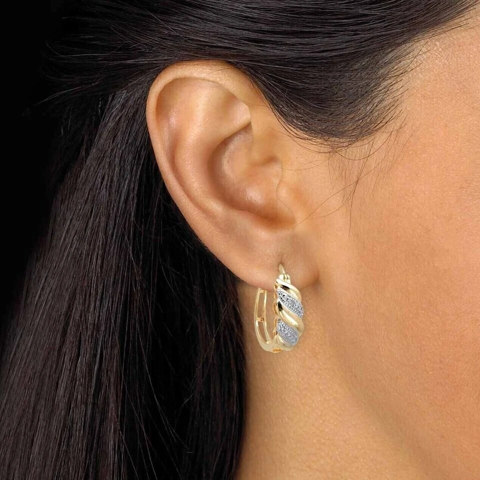 14K Yellow Gold Finish 2Ct Round Cut Lab Created Diamond Solitaire Hoop Earring - Image 2 of 3