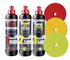 Menzerna Car Polishing Detailing Kit - 3 Compounds / Wax & 3 Pads Mops Buffing
