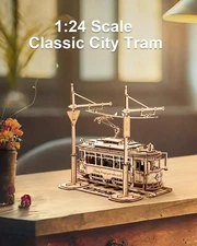 ROKR Classic City Tram Car 3D Wooden Puzzles Model Car Kits for Adults to Build