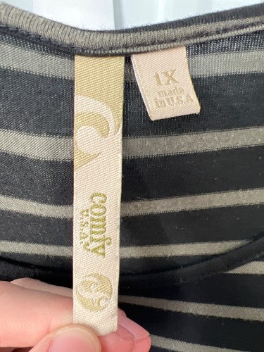 Comfy USA Striped Long Sleeve Dress Women Plus 1X Scoop Neck Jersey Black Gray - Bild 3 von 6