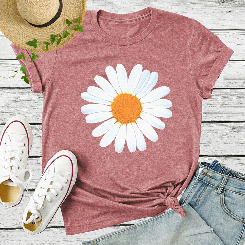 Womens Summer Tops Short Sleeve T Shirt Ladies Daisy Print Dailywear