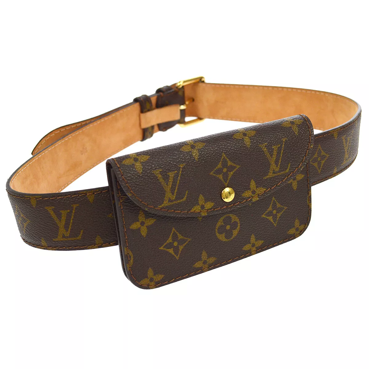 Louis Vuitton Monogram Buckle Flap Pochette Bag Brown