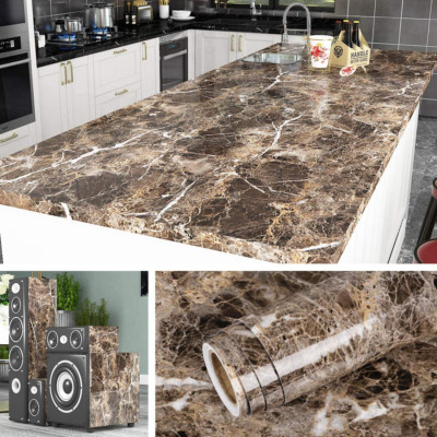 Dark Brown Waterproof Contact Paper for Kitchen Countertops - 36''x197'' Peel & St