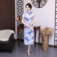 Female Summer Cheongsam Dress Mother Retro Chinoiserie Short Sleeve Qipao Dress