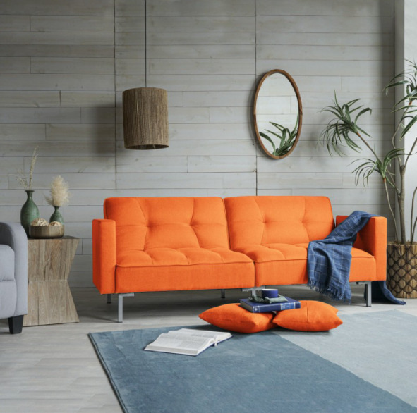 Futon Sofa Bed with Mattress Couch Sleeper Sofa Reclining Loveseat Orange Linen