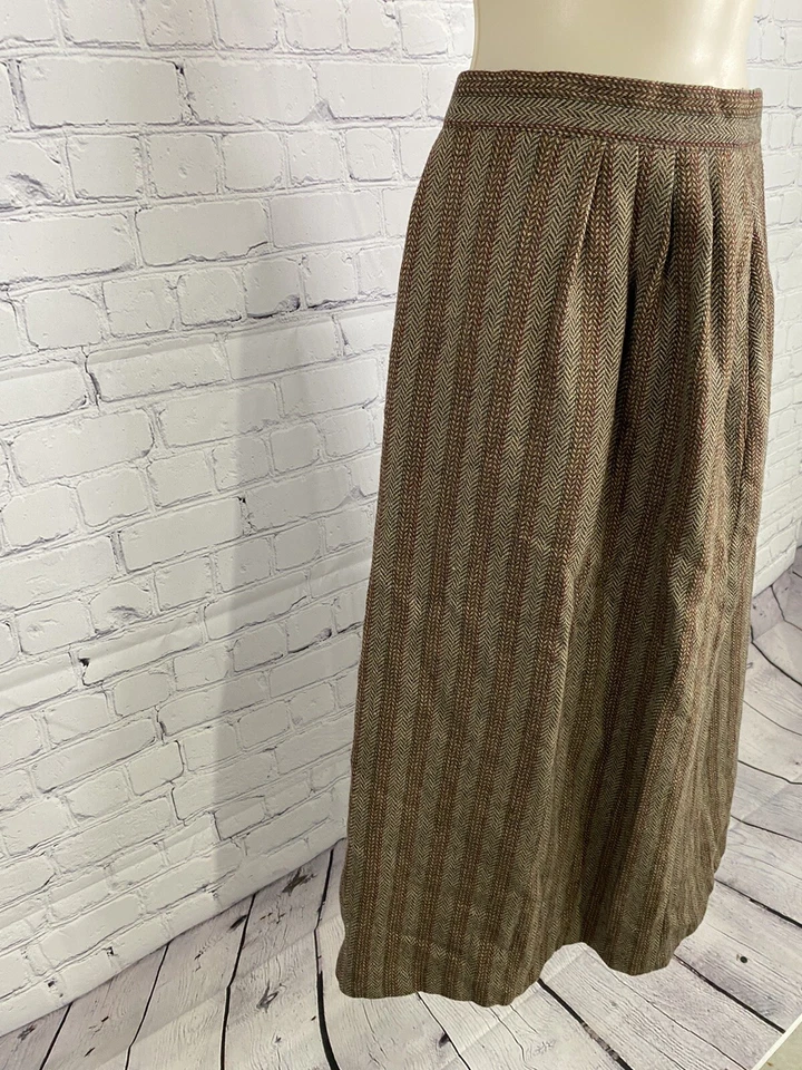 Falda recta midi de lana multicolor plisada espiga a cuadros vintage 0 EE. UU. Foto 2 de 4