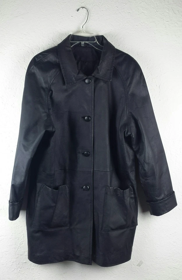 Abrigo Chaqueta de Invierno Amalfi Cuero If Mujer Talla L/LX 100% Cuero Bolsillos Negro Foto 3 de 4