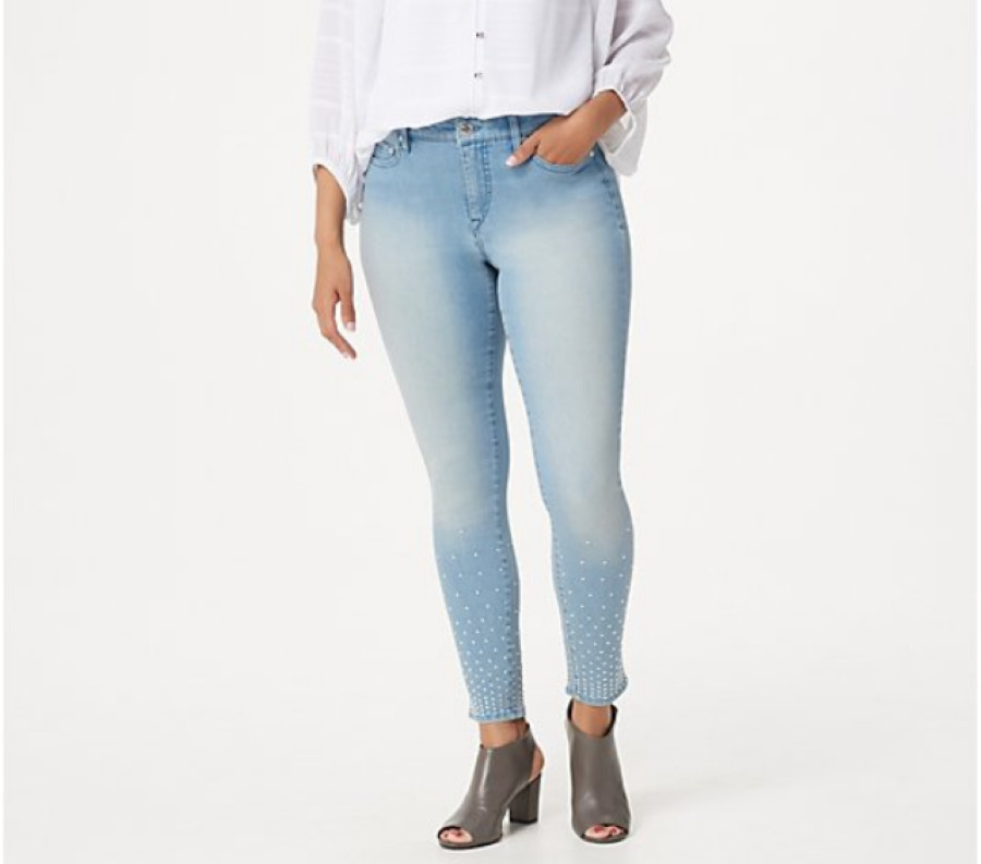 Джинсы Halston Petite Premier Denim по щиколотку с заклепками, светло-индиго,6Р