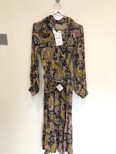 Zara Black Paisley Printed Belted Long Sleeve Dress Multi Size XS New Bloggers