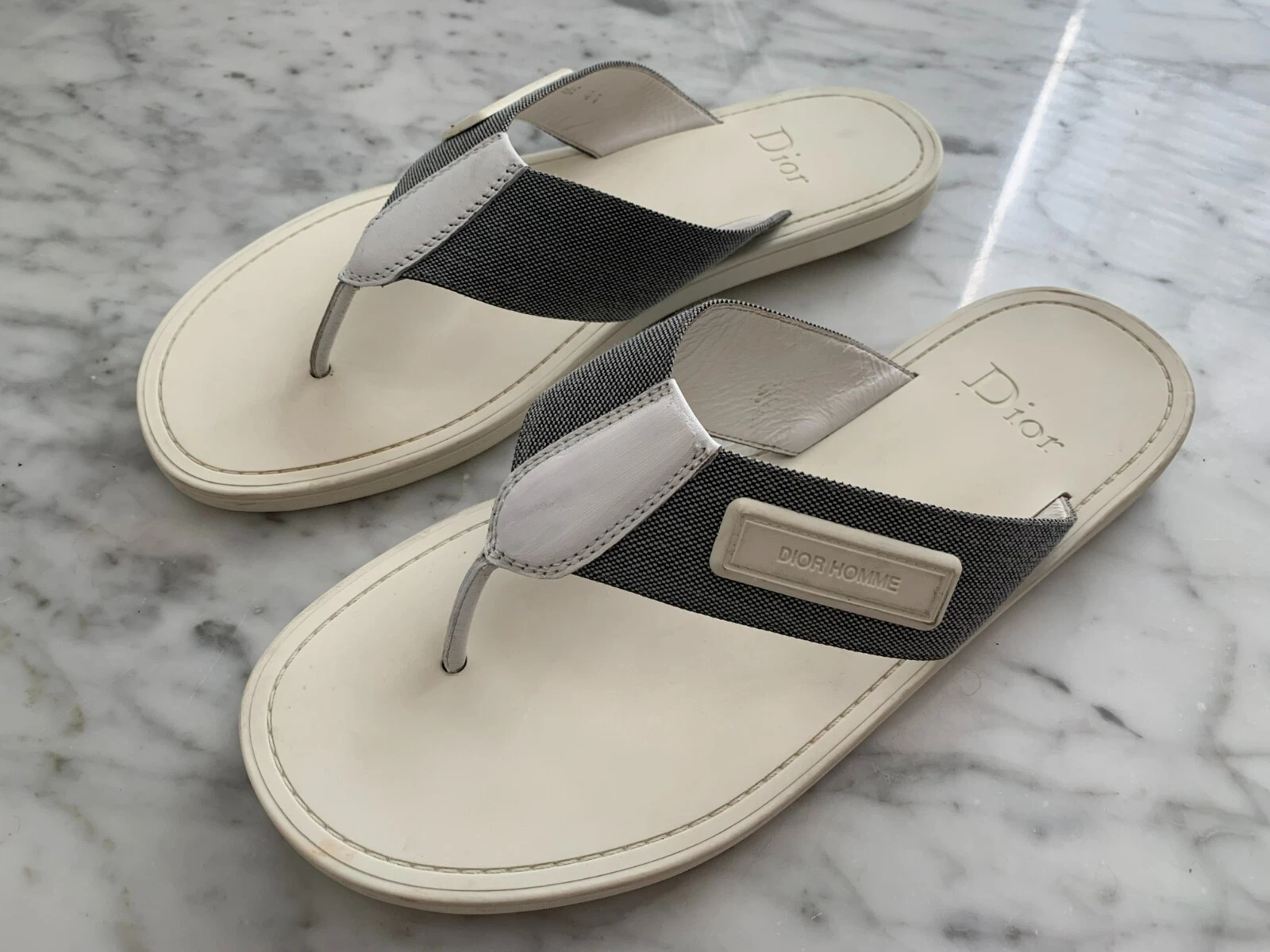 RARE Sandales tongs homme DIOR HOMME tissu blanc cassé/gris ITALIE EU44/US11
